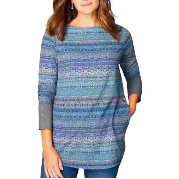 J.Jill Top XS Long Sleeve Thermal Waffle Knit Fair Isle Nordic Pocket Casual - Picture 5 of 6